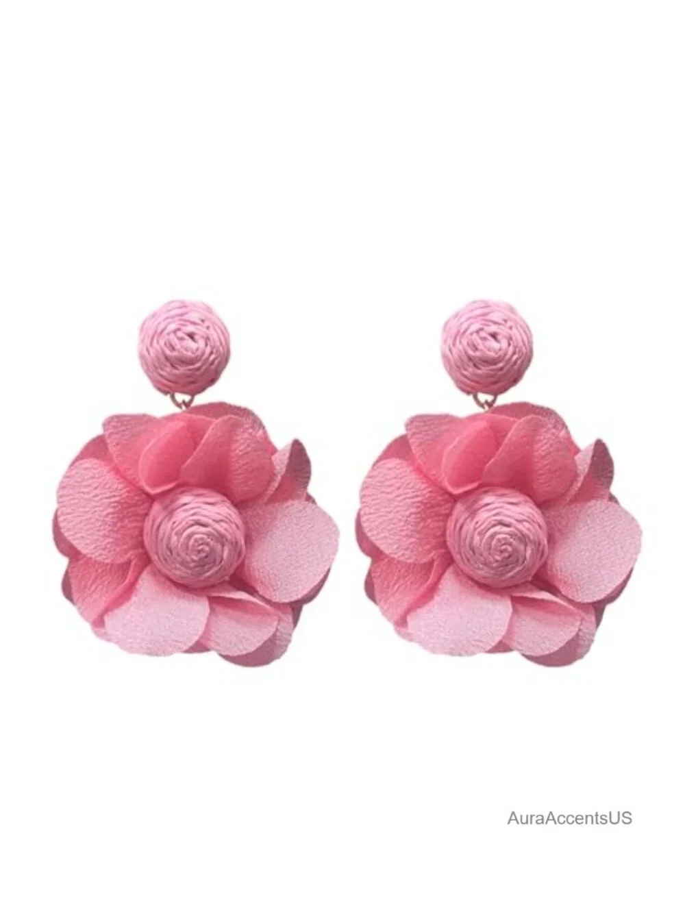 Boho Raffia Floral Dangle Earrings Handmade Woven Statement Earrings